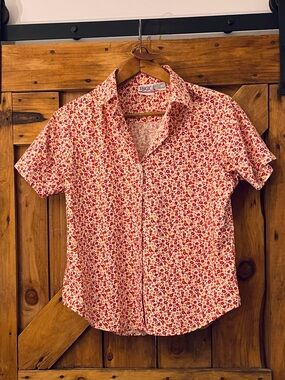 Vintage Simply Basic Ditsy Floral Button-Up Shirt Red Yellow – L